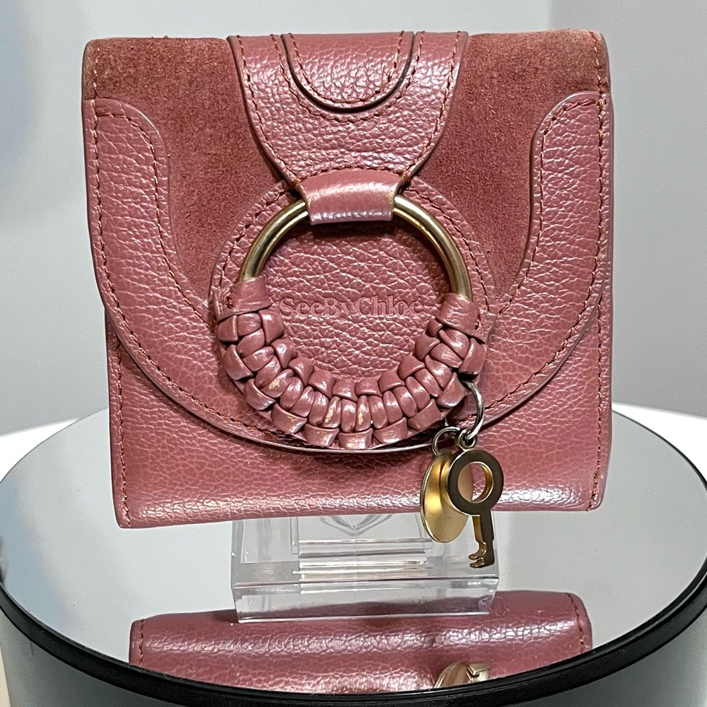 See By Chloe Hana Compact Trifold Wallet Pink Leather & Suede EUC Retail $395